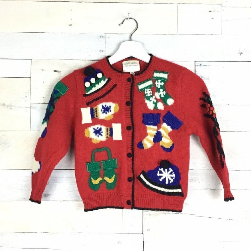 Vintage Susan Bristol Red Wool Christmas Sweater Small